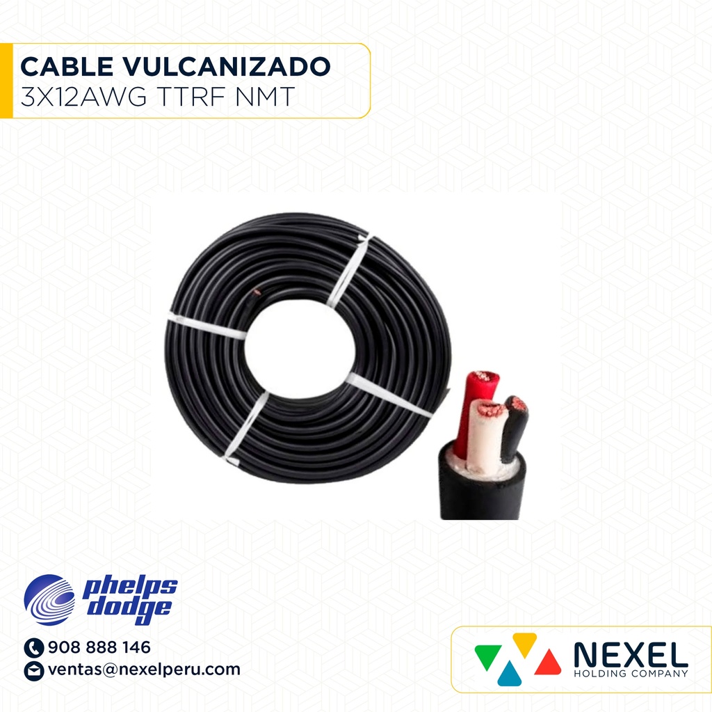 CABLE VULCANIZADO TTRF NMT 3X12AWG NEGRO PHELPS DODGE