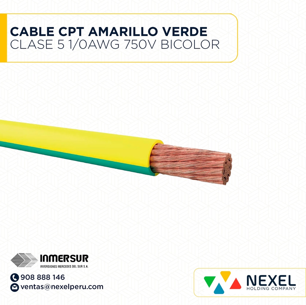 CABLE CPT CLASE 5 1/0AWG 750V AMARILLO VERDE BICOLOR INMERSUR