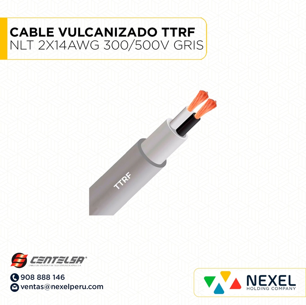 CABLE VULCANIZADO TTRF NLT 2X14AWG 300/500V GRIS CENTELSA