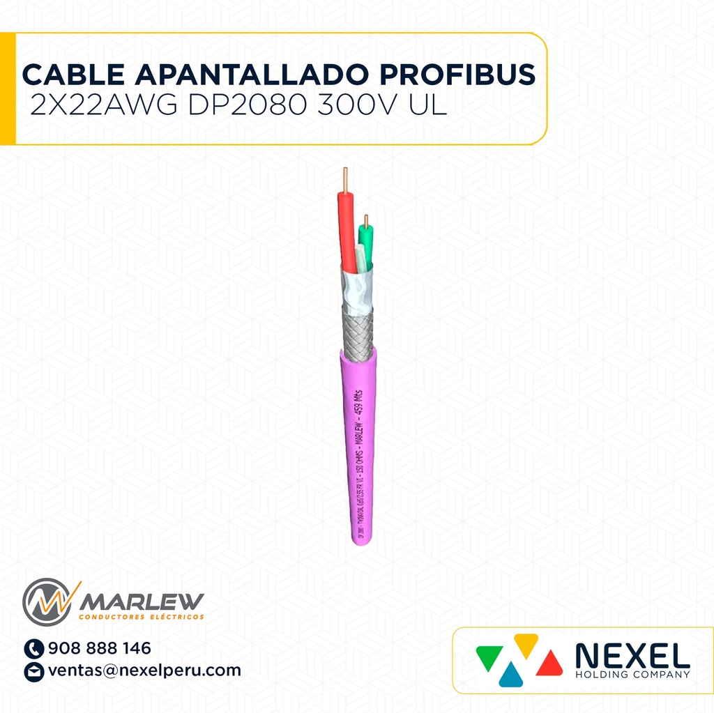 CABLE APANTALLADO PROFIBUS LIBRE HALOGENO 2X22AWG DP2080 300V UL MARLEW