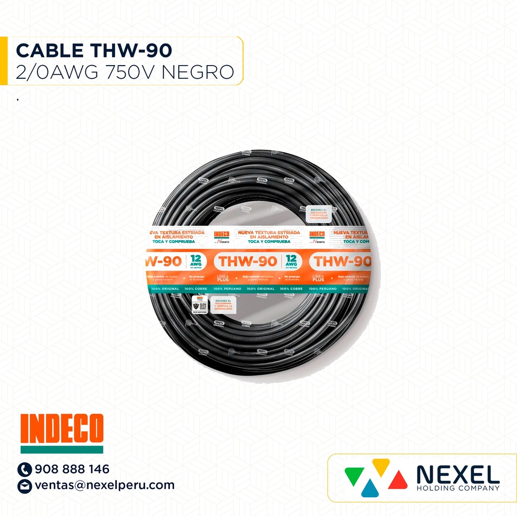 CABLE THW-90 750V 2/0AWG NEGRO INDECO