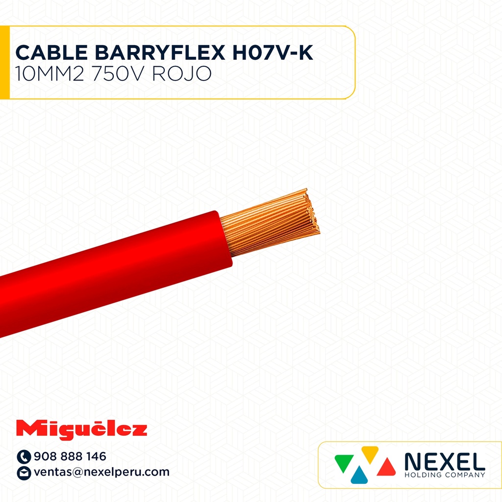 CABLE BARRYFLEX H07V-K 10MM2 750V ROJO (X ROLLO DE 150MT) MIGUELEZ 
