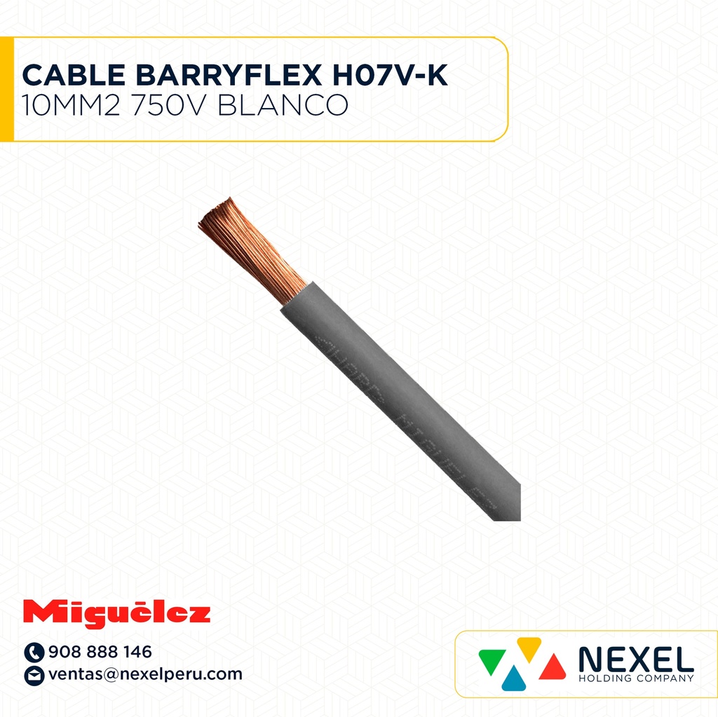CABLE BARRYFLEX H07V-K 10MM2 750V BLANCO (X ROLLO DE 150MT) MIGUELEZ 