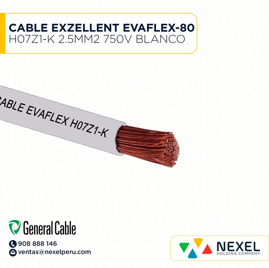 CABLE EXZELLENT EVAFLEX-80 H07Z1-K 2.5MM2 750V BLANCO GENERAL CABLE (100 METROS)