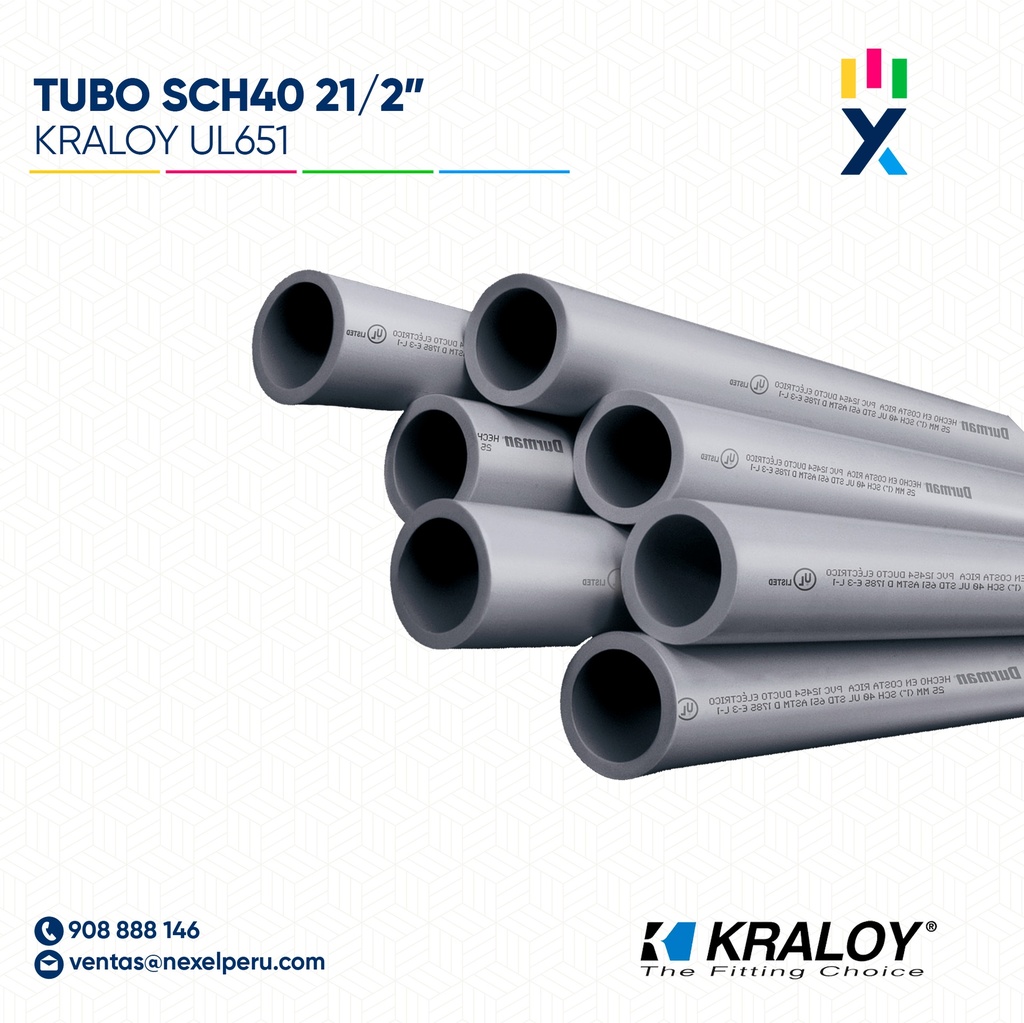 TUBO CONDUIT PVC SCH40 21/2" (62MM) X 3.05M CC UL651 KRALOY 