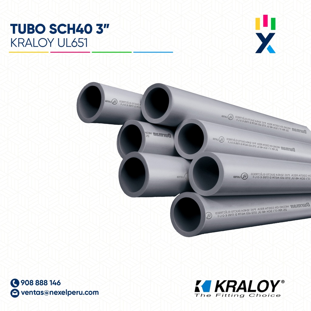 TUBO CONDUIT PVC SCH40 3" (75MM) X 3.05M CC UL651 KRALOY 