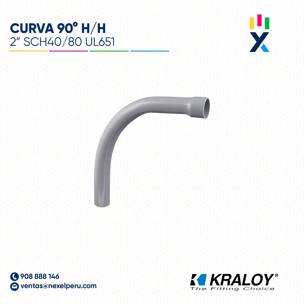 CURVA PVC SCH40 90° HEMBRA/HEMBRA 2" (50MM) UL651 KRALOY 