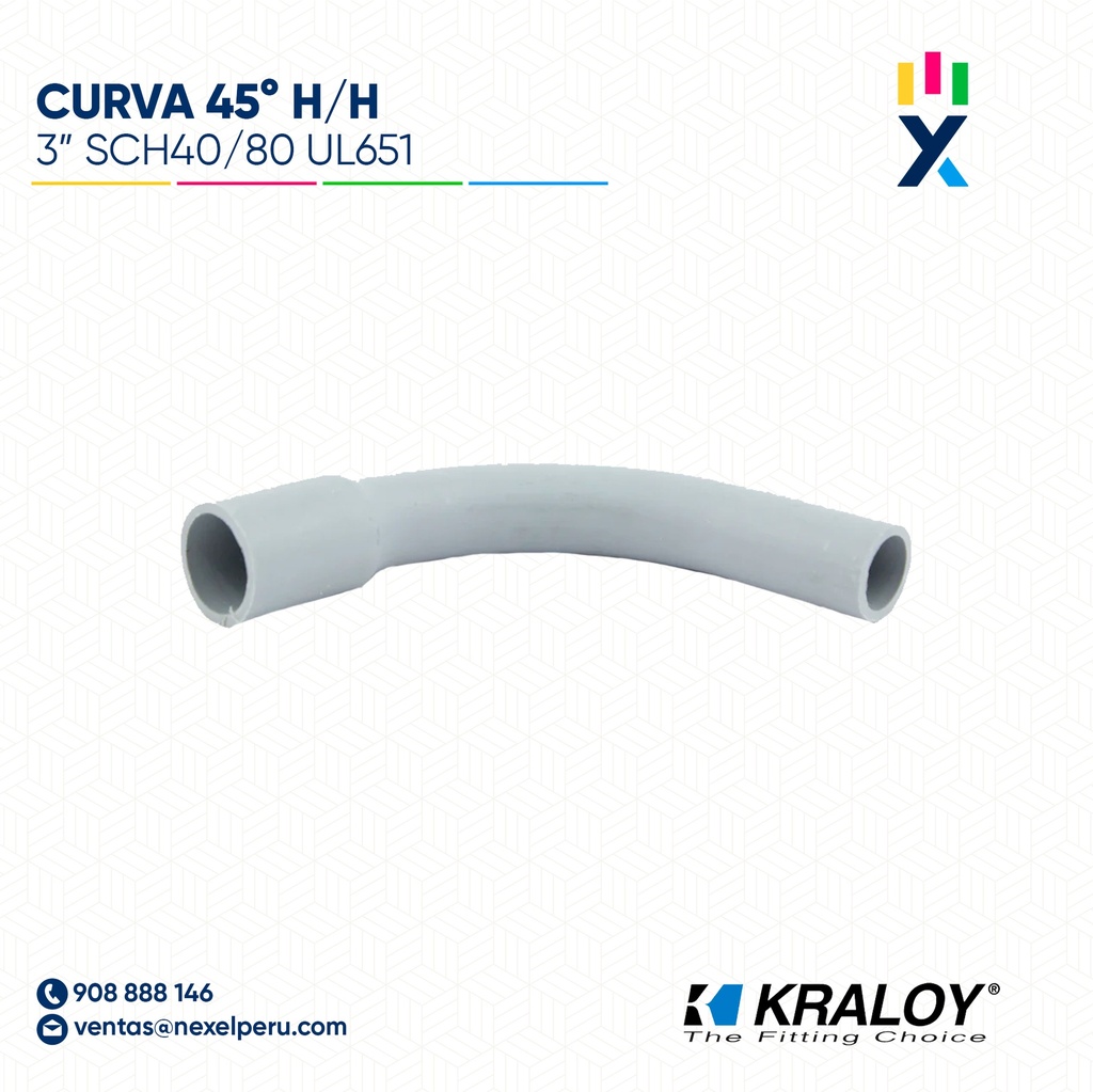 CURVA PVC SCH40 45° HEMBRA/HEMBRA 3" (75MM) UL651 KRALOY