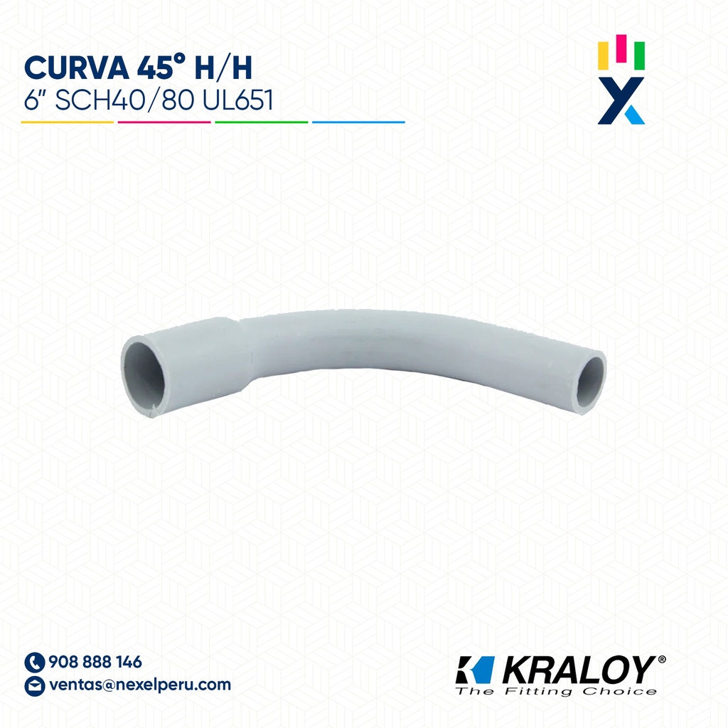 CURVA PVC SCH40 45° HEMBRA/HEMBRA 6" (150MM) UL651 KRALOY