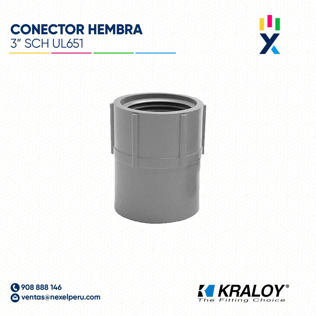CONECTOR PVC HEMBRA SCH40/80 3" (75MM) UL651 KRALOY