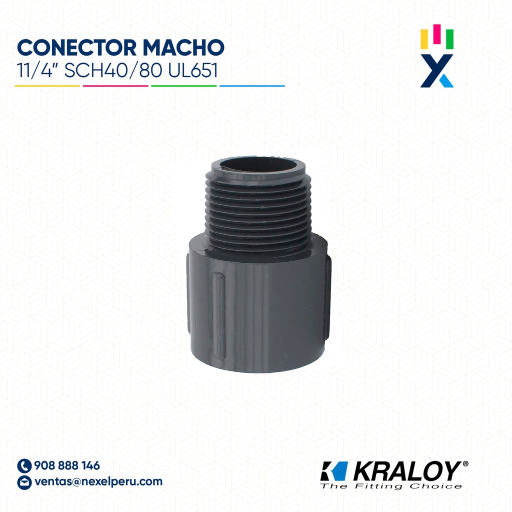 CONECTOR PVC MACHO SCH40/80 11/4" (31MM) UL651 KRALOY