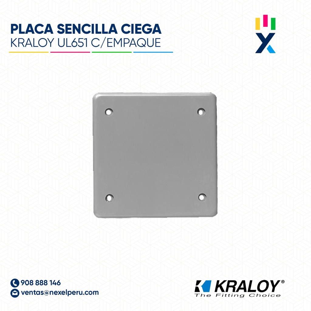 PLACA SENCILLA CIEGA KRALOY UL651 C/EMPAQUE