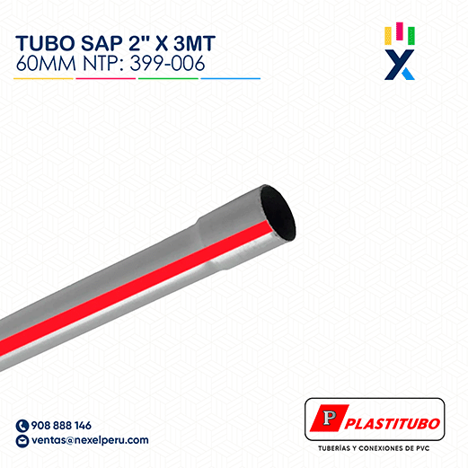 TUBO SAP 2" X 3MT 60MM NTP: 399-006 PLASTITUBO