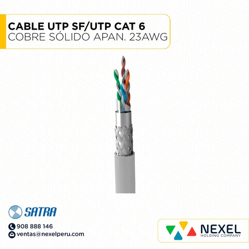 [A643567] CABLE UTP SF/UTP CAT 6 COBRE SÓLIDO APANTALLADO 23AWG GRIS 0212072101 SATRA