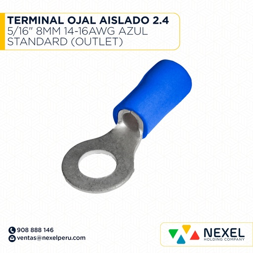 [F132097-O] OUT-TERMINAL OJAL AISLADO 2.4 5/16" 8MM 14-16AWG AZUL STANDARD 