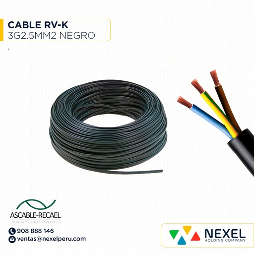 [A243541] CABLE RZ1-K 0,6/1KV 3G2.5MM2 NEGRO ASCABLE