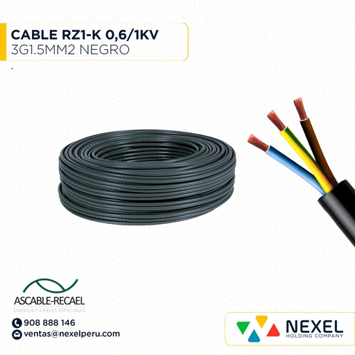 [A243539] ASCABLE CABLE RZ1-K 0,6/1KV 3G1,5MM2 NEGRO ASCABLE
