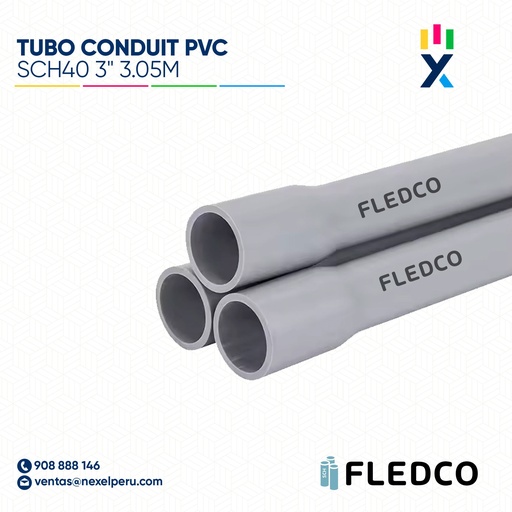[B743511] TUBO CONDUIT PVC SCH40 3" 3.05M CC 3217 FLEDCO