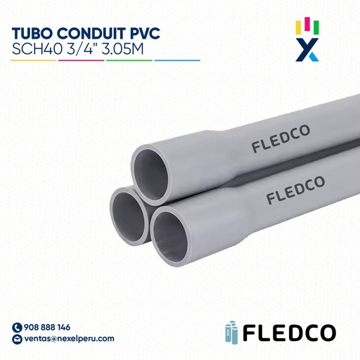 [B743505] TUBO CONDUIT PVC SCH40 3/4" 3.05M CC 3212 FLEDCO