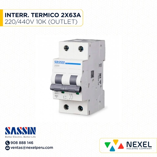 [G11076-O] OUT- INTERR. TERMICO RIEL DIN 2X63A 10K 220/400V SASSIN