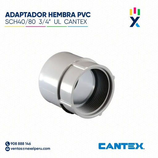 [B743722] ADAPTADOR HEMBRA PVC SCH40/80 3/4'' UL CANTEX