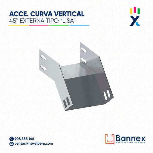 [C145379] CURVA VERTICAL EXTERNA 45° GALV. TIPO "LISA" 500x150MM 1.2MM C/TAPA INC. UNION BANNEX