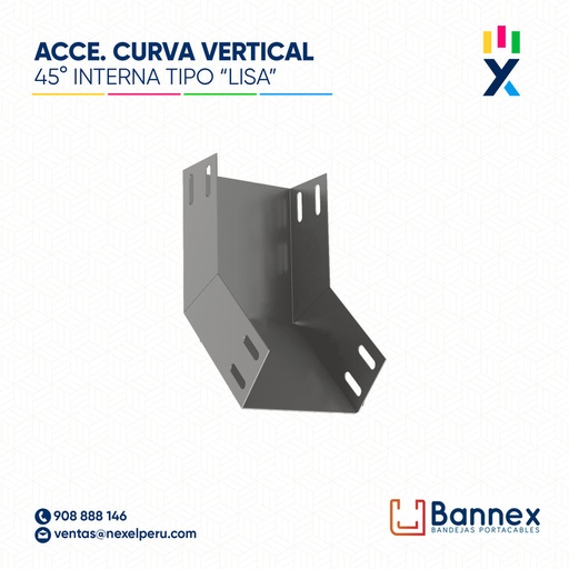 [C145587] CURVA VERTICAL INTERNA 45° GALV. TIPO "LISA" 150x150MM 1MM C/TAPA INC. UNION BANNEX