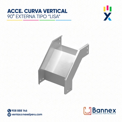 [C145742] CURVA VERTICAL EXTERNA 90° GALV. TIPO "LISA" 500x60MM 1.2MM S/TAPA INC. UNION BANNEX