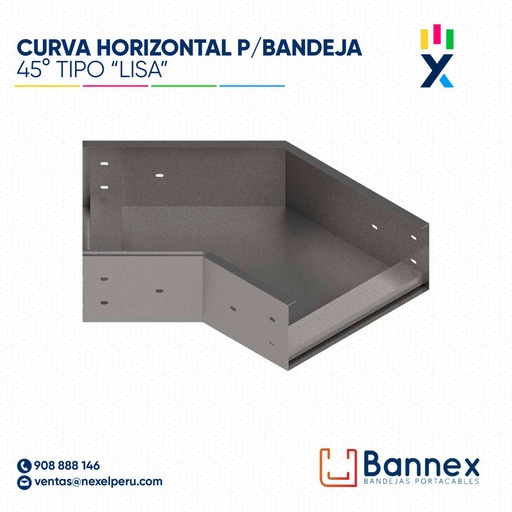 [C146065] CURVA HORIZONTAL 45° GALV. TIPO "LISA" 350x150MM 1.5MM S/TAPA INC. UNION BANNEX