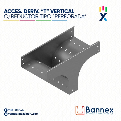 [C147223] ACCES. DERIV. "T" VERTICAL C/ REDUCTOR  TIPO "PERFORADA" 200x60MM 1.5MM S/TAPA INC. UNION BANNEX