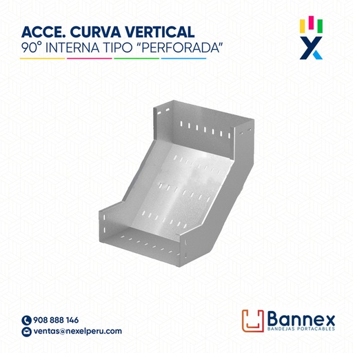[C148936] CURVA VERTICAL INTERNA 90° GALV. TIPO "PERFORADA" 350x150MM 1.5MM S/TAPA INC. UNION BANNEX