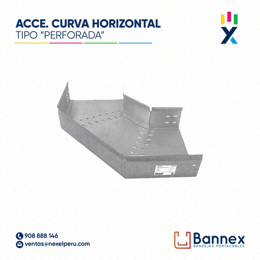 [C149502] CURVA HORIZONTAL 90° GALV. TIPO "PERFORADA" 100x60MM 1.5MM C/TAPA INC. UNION BANNEX