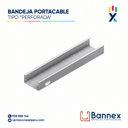 [C149673] BANDEJA MET. GALV. PORTACABLE TIPO "PERFORADA" 300X100X2400MM 1.2MM C/TAPA INC. UNION BANNEX