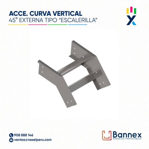 [C151489] CURVA VERTICAL EXTERNA 45° GALV. TIPO "ESCALERILLA" 450x60MM 1.2MM C/TAPA INC. UNION BANNEX