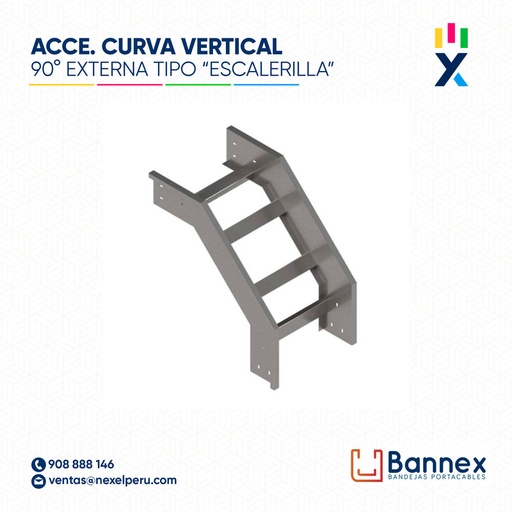 [C151885] CURVA VERTICAL EXTERNA 90° GALV. TIPO "ESCALERILLA" 450x60MM 1.2MM C/TAPA INC. UNION BANNEX