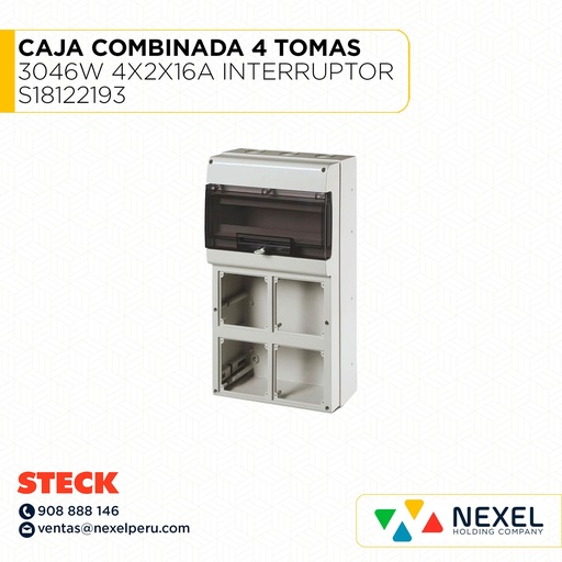 [F114471] CAJA COMBINADA CON 4 TOMAS 3046W 4X2X16A INTERRUPTOR S18122193 STECK