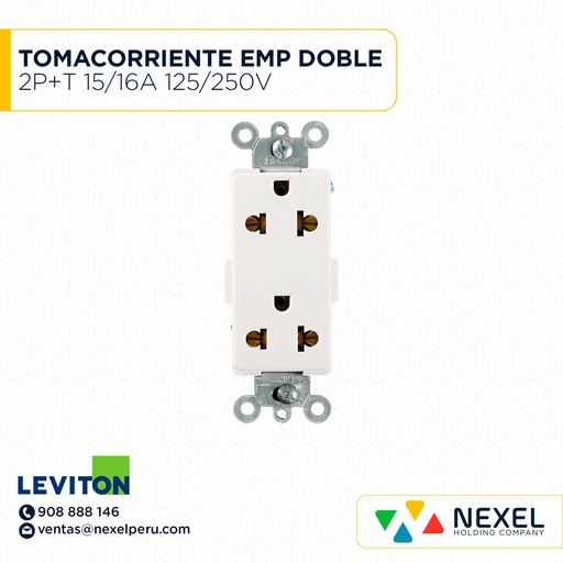 [F102514] TOMACORRIENTE EMP DOBLE UNIV BLANCO 2P+T 15/16A 125/250V DECORA PLUS 5835-W LEVITON
