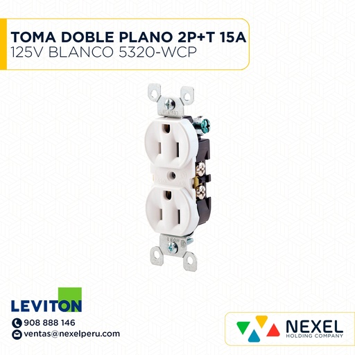[F102133] TOMA DOBLE PLANO 2P+T 15A 125V BLANCO 5320-WCP LEVITON