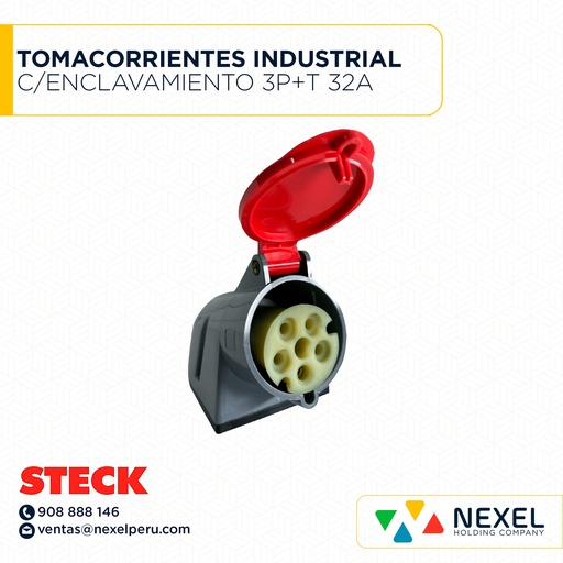 [F111980] TOMACORRIENTES INDUSTRIAL C/ENCLAVAMIENTO 3P+T 32A + ESPACIO INTERRUPTOR 380V ROJO 6H IP66 / S-5206/DZ STECK