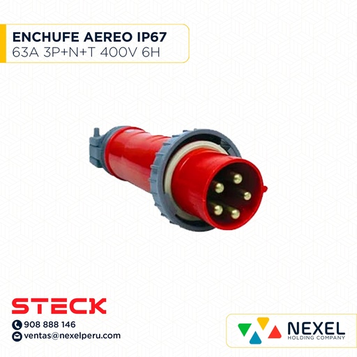 [F111966-O] OUT- ENCHUFE AEREO 63A 3P+N+T 400V ROJO 6H IP67 / S-5576W STECK
