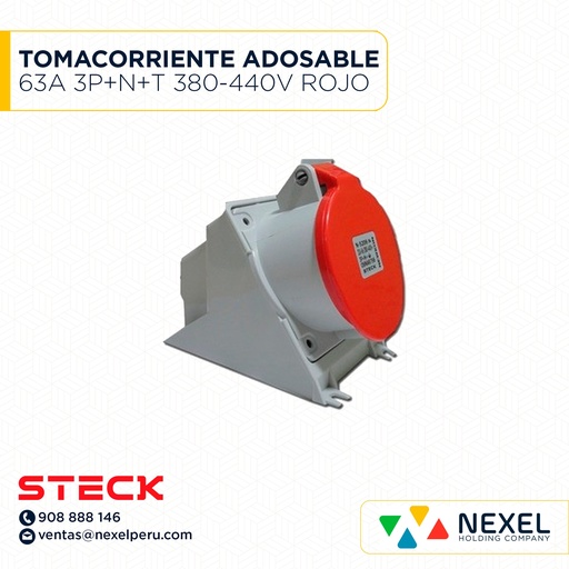 [F111543-O] OUT- TOMACORRIENTE ADOSABLE 63A 3P+N+T 380-440V ROJO 6H IP67 / S-5506W STECK