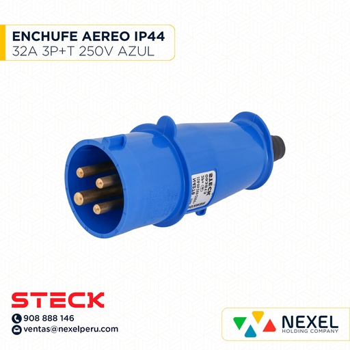 [F111529-O] OUT-ENCHUFE AEREO 32A 3P+T 250V AZUL 9H IP44 / N-4279 STECK