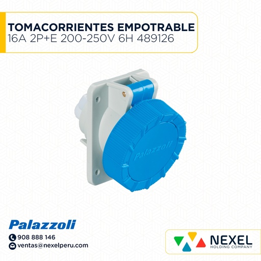 [F111395] TOMACORRIENTES EMPOTRABLE 16A 2P+E 200-250V 6H IP66/IP67 AZUL / 489126 PALAZZOLI