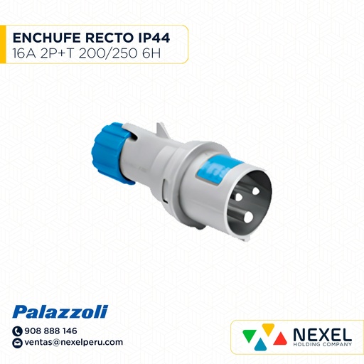 [F111368] ENCHUFE RECTA MULTIMAX 16A 2P+T 200/250V 6H IP44 700126 AZUL PALAZZOLI