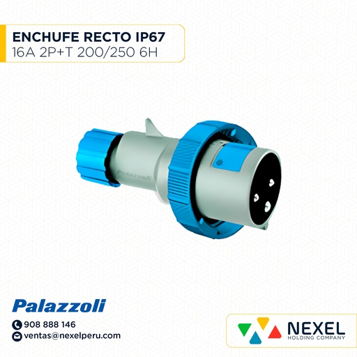 [F111367-O] OUT-ENCHUFE RECTA MULTIMAX 16A 2P+T 200/250V 6H IP67 710126 AZUL PALAZZOLI