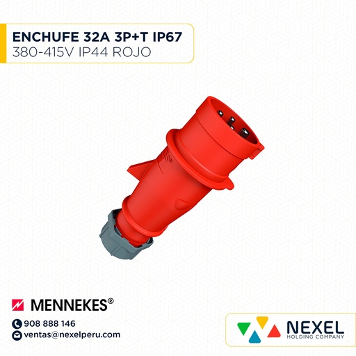 [F111313-O] OUT-ENCHUFE 32AMP 3P+T 380/415V 6H IP44 TYP:264 ROJO MENNEKES