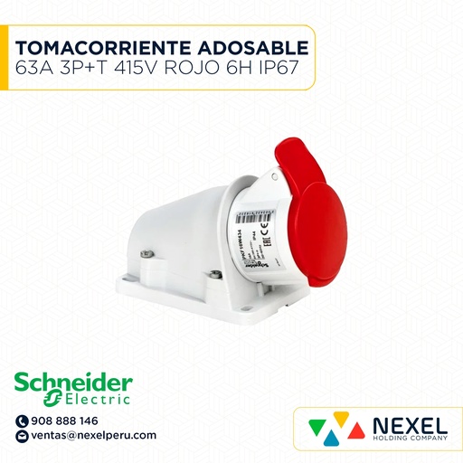 [F111312-O] OUT- TOMACORRIENTE ADOSABLE 63A 3P+T 415V ROJO 6H IP67 SCHNEIDER