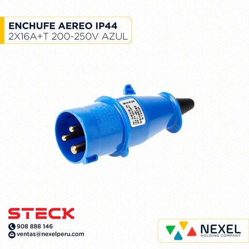 [F111102] ENCHUFE AEREO IP44 2X16A+T/6H 200V-250V AZUL / N-3076 STECK