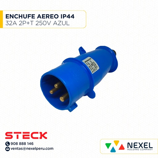 [F111101] ENCHUFE AEREO 32A 2P+T 250V AZUL IP44 / N-3276 STECK