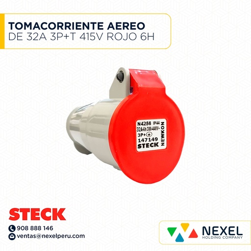 [F111097] TOMACORRIENTE AEREO DE 32A 3P+T 415V ROJO 6H IP44 / N-4256 STECK